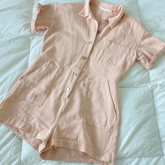 Nordstrom Pink Button Up Short Sleeve Romper S - Picture 2 of 6